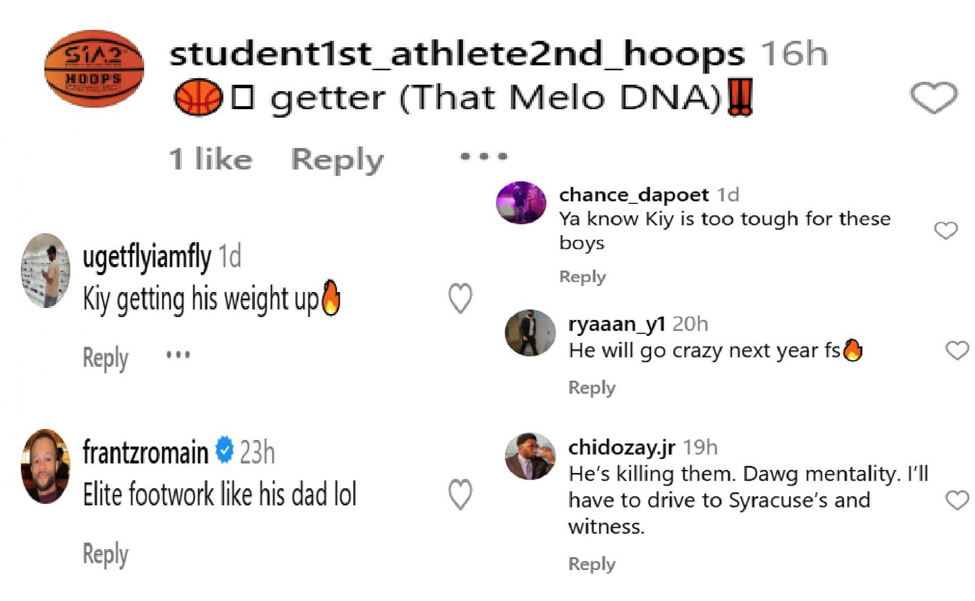 Fans react to Kiyan Anthony working out (source: IG/ dashletics)